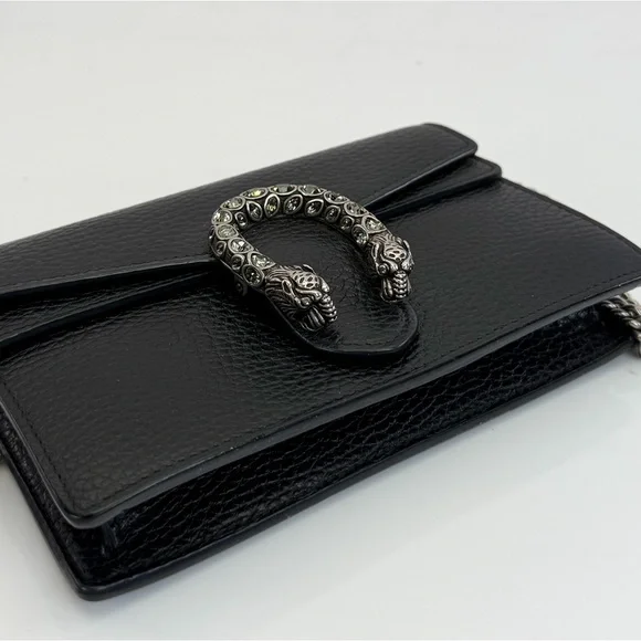 Authentic Gucci Dionysus Super Mini Black Leather Chain Bag